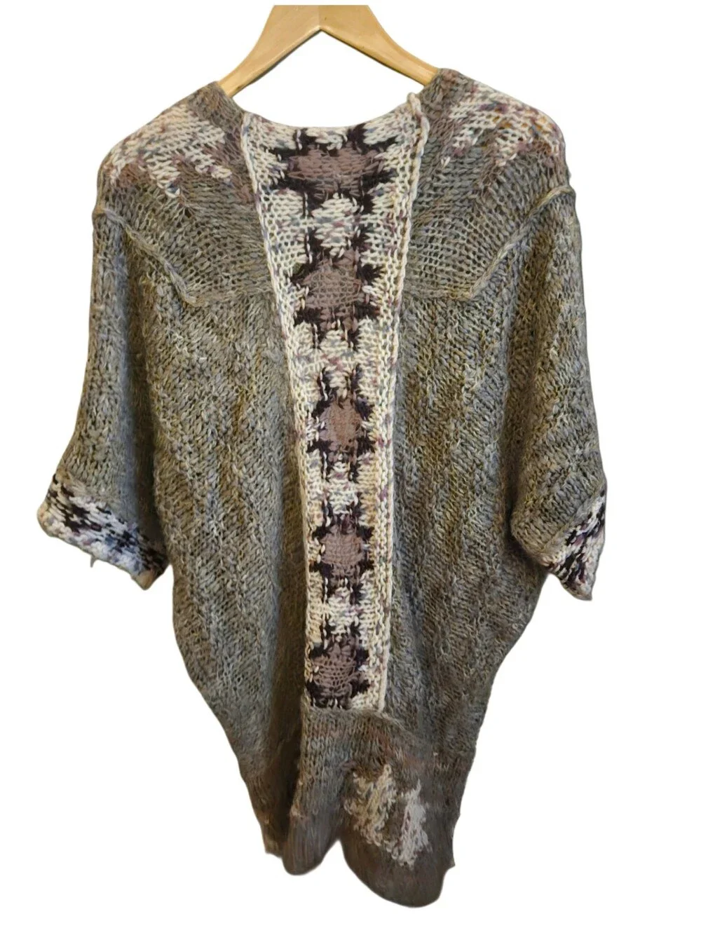 Free People Size Large Chunky Knit Kimono Cardigan Sweater Bohemian Floral